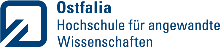 Logo der Ostfalia Hochschule für angewandte Wissenschaften in Blau mit stilisierter Linie.